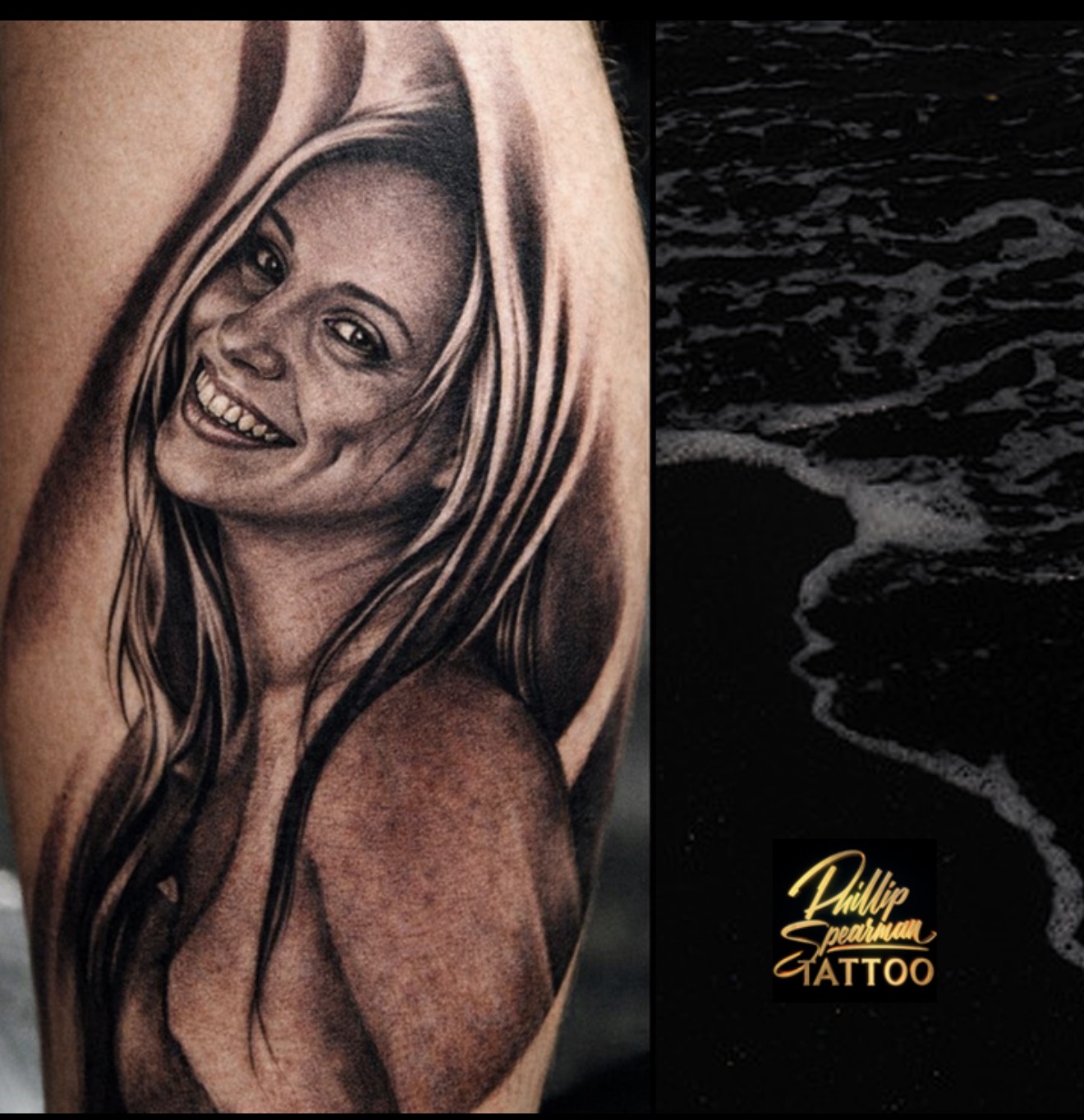 This black and grey portrait exemplifies a beautiful luminosity, with depth created through seamless tonal transitions across the skin. The delicate light on her smile and the lifelike flow of her hair are precisely rendered, bringing a genuine presence to the piece. It is a profound way to carry the radiant joy of a loved one, a permanent echo of warmth.