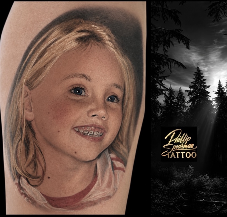 This tender portrait of a young girl is a profound example of capturing true likeness. Phillip rendered the warmth in her blue eyes, the delicate freckles, and the careful detail of her smile, including the braces, with such precision, creating a deeply personal and lasting tribute for his client.